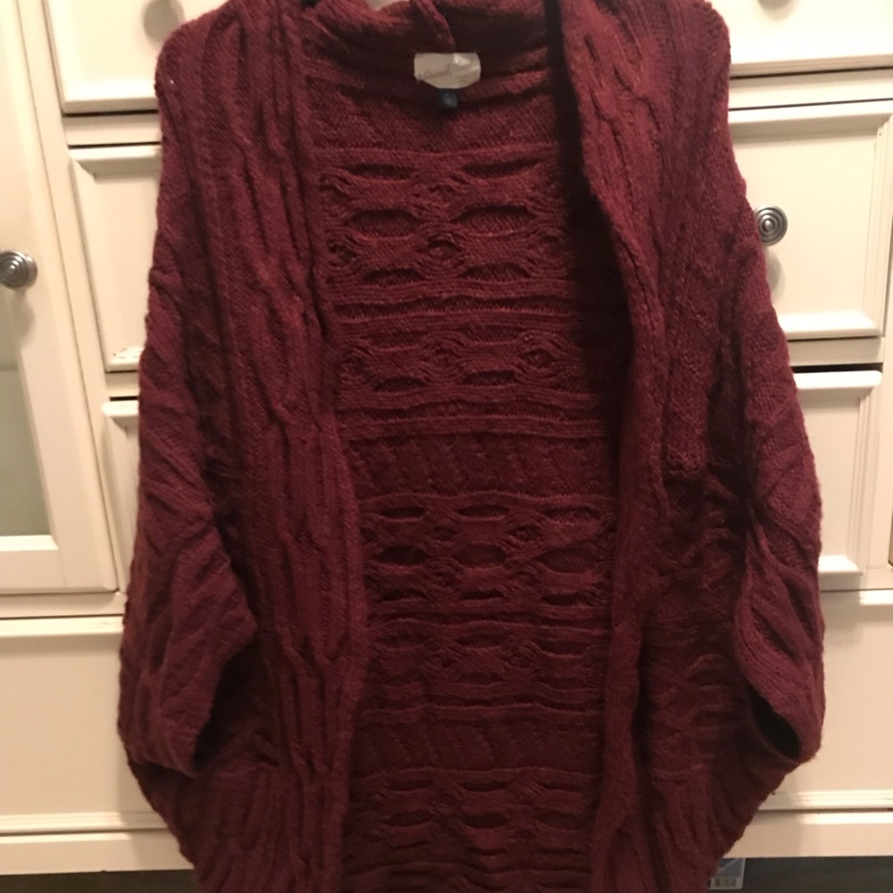 Maroon Cable Knit Poncho